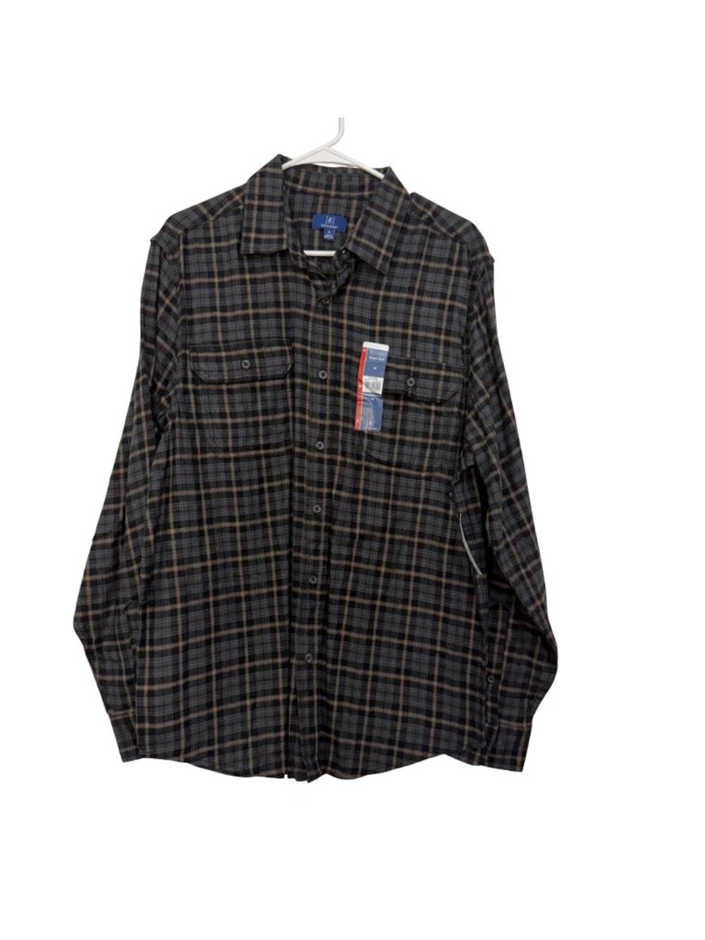 George Mens Plaid Long Sleeve Button-Up Shirt Size M Gray/Black Super Soft